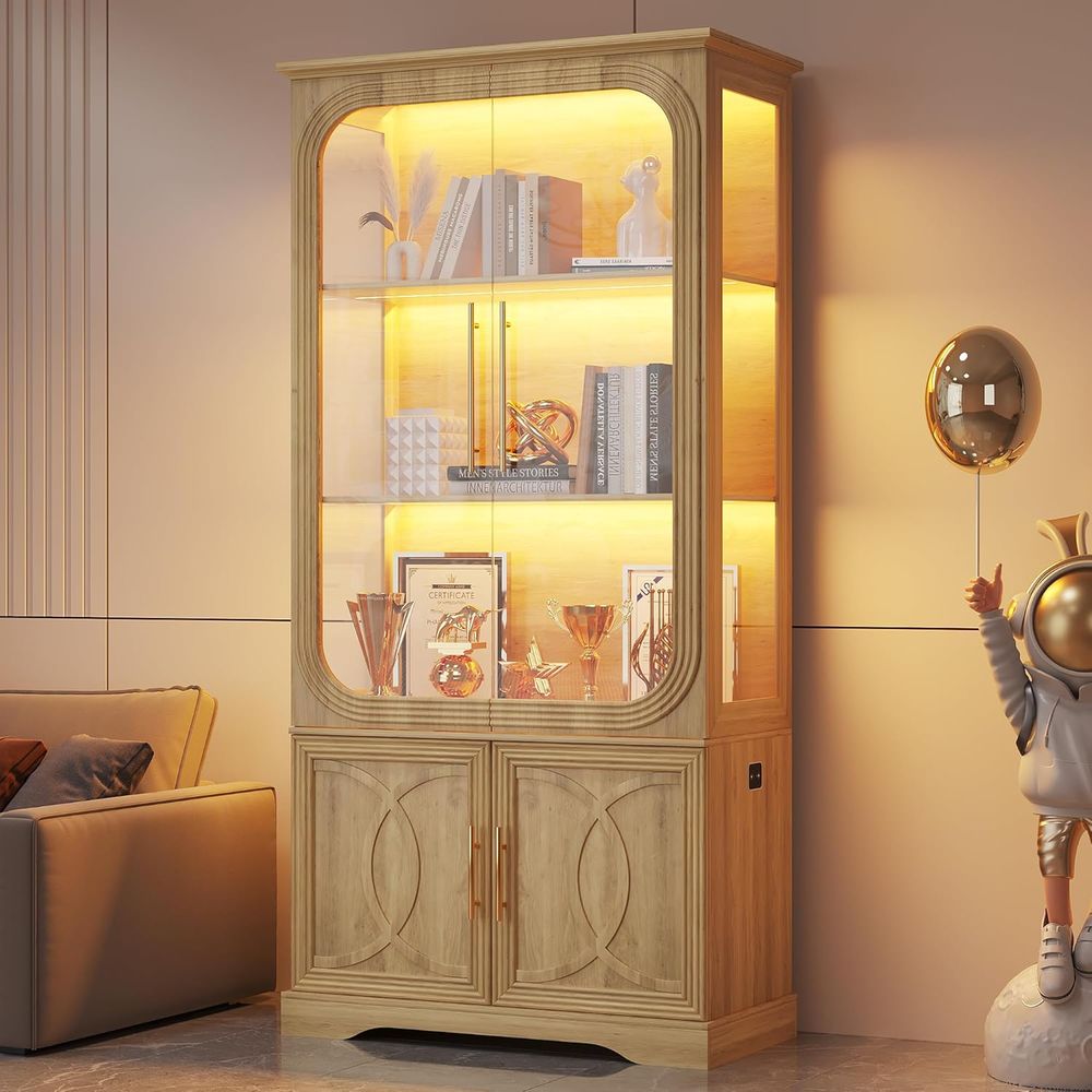 69 Oak 5-Tier LED-Lit Glass Di - đánh giá và giá Glass Cabinet Display