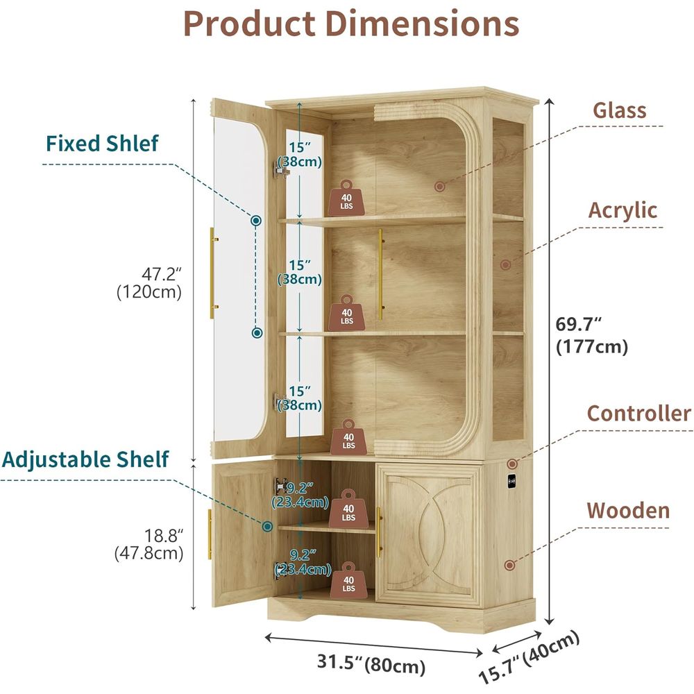 69 Oak 5-Tier LED-Lit Glass Di - đánh giá và giá Glass Cabinet Display