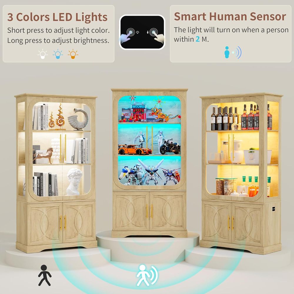69 Oak 5-Tier LED-Lit Glass Di - đánh giá và giá Glass Cabinet Display