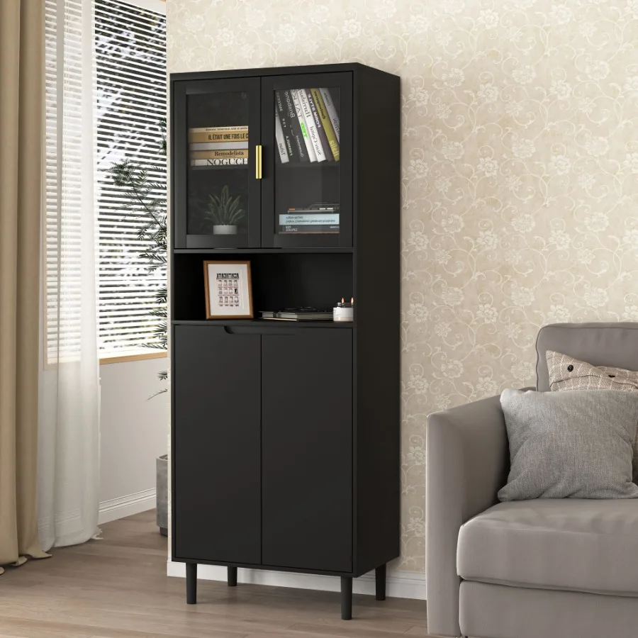 Tall Storage Bookcase with 2 G - đánh giá và giá Glass Cabinet Display
